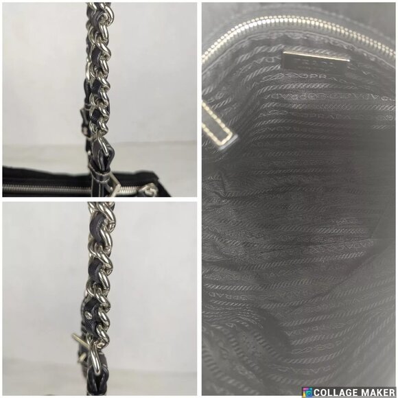 Authentic PRADA Tessuto Nylon Chain Medium Black Shoulder Bag Made in Italy - Picture 7 of 15